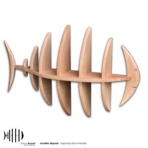 étagère murale 80cm en bois massif en forme de poisson