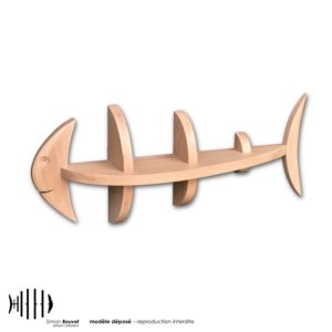 étagère murale 46cm en bois massif en forme de poisson