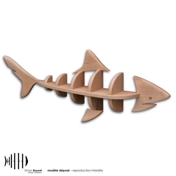 étagère murale en bois massif en forme de requin