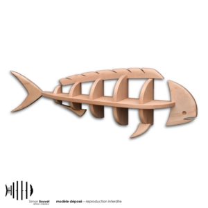 étagère murale 90cm en bois massif en forme de dorade coryphène