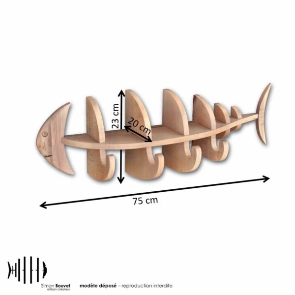 dimensions étagère poisson, longueur, hauteur, profondeur en cm : 75 x 23 x 20