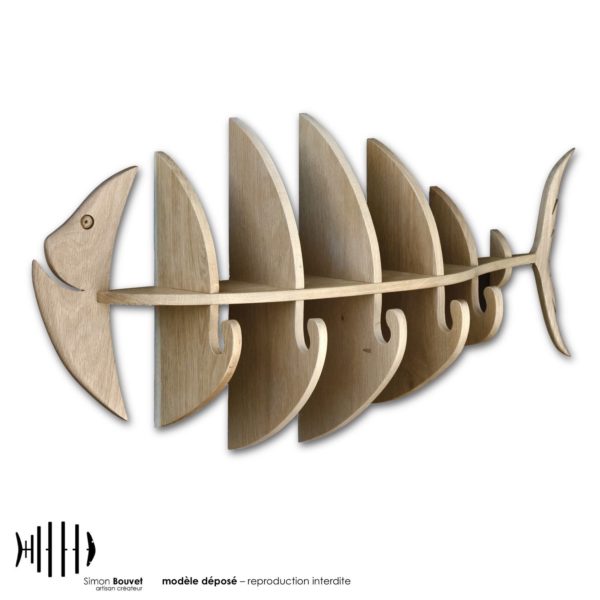 combiné étagère porte manteau en bois massif en forme de poisson