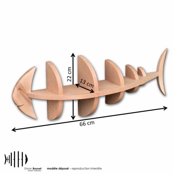 dimensions étagère poisson, longueur, hauteur, profondeur en cm : 66 x 22 x 13