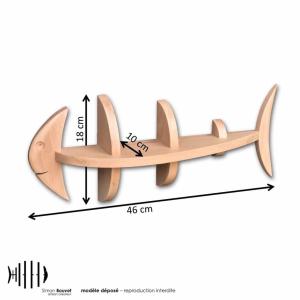 dimensions étagère poisson, longueur, hauteur, profondeur en cm : 46 x 18 x 10