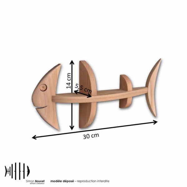 dimensions étagère poisson, longueur, hauteur, profondeur en cm : 30 x 14 x 5,5