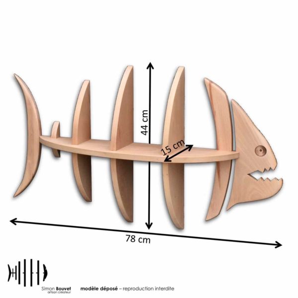 dimensions étagère piranha, longueur, hauteur, profondeur en cm : 78 x 44 x 15