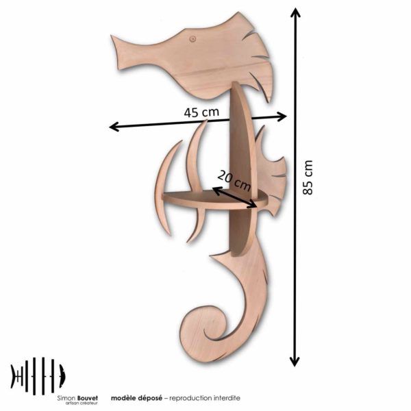 dimensions étagère hippocampe, longueur, hauteur, profondeur en cm : 45 x 85 x 20