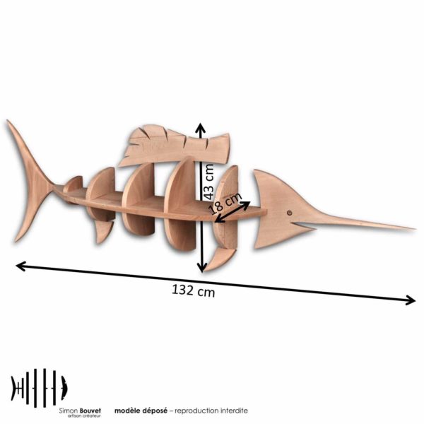 dimensions étagère espadon, longueur, hauteur, profondeur en cm : 132 x 43 x 18