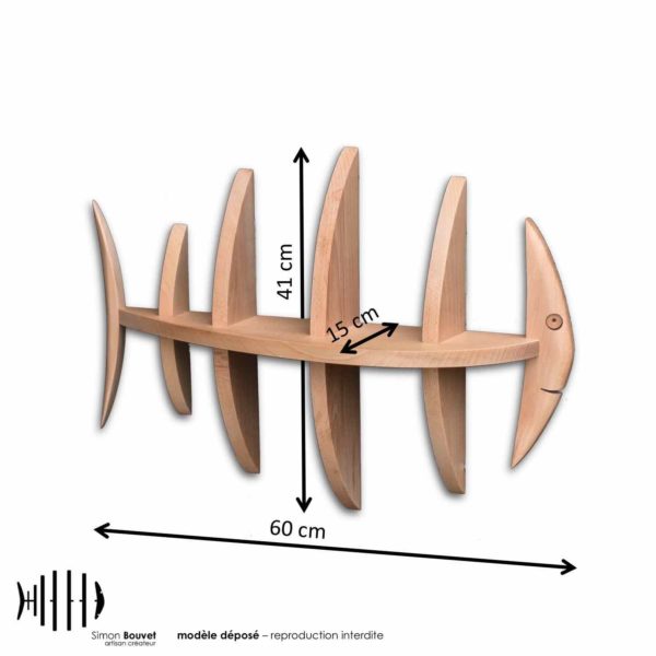 dimensions étagère poisson, longueur, hauteur, profondeur en cm : 60 x 41 x 15