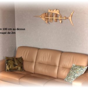 étagère espadon 100cm au dessus d'un canapé de 2m de longueur