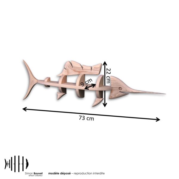 dimensions étagère espadon, longueur, hauteur, profondeur en cm : 73 x 22 x 9