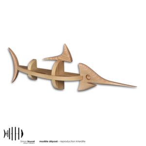 étagère murale 43cm en bois massif en forme d'espadon