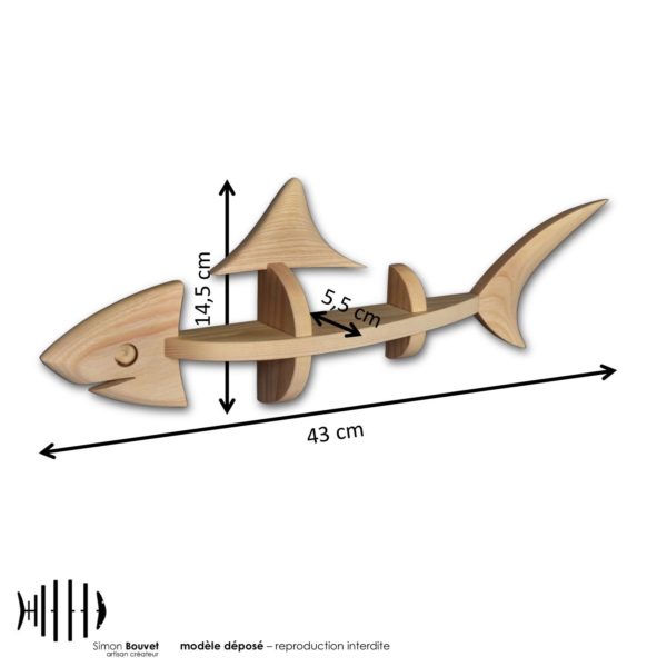 dimensions du requin, longueur, hauteur, profondeur en cm : 43 x 14,5 x 5,5