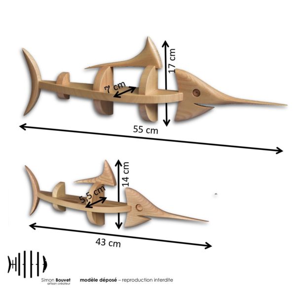 image montrant les différences de proportions entre l'espadon 43cm et l'espadon 55cm